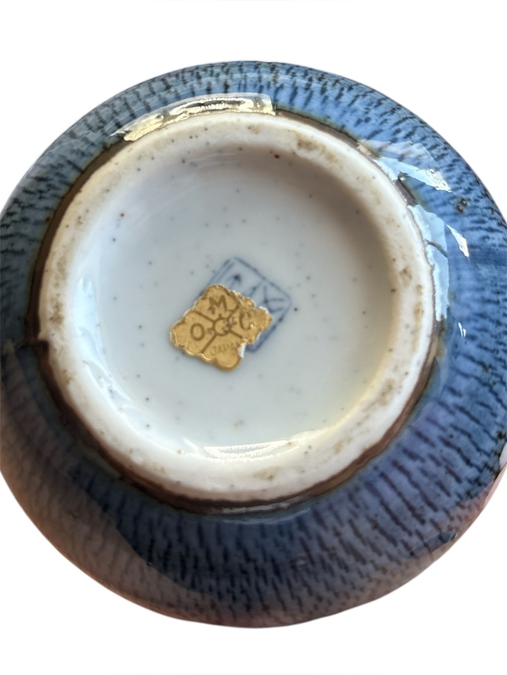 Blue Asian Cherry Blossom Brown Speckled Round 4" Bud Vase Otagiri - Picture 5 of 6